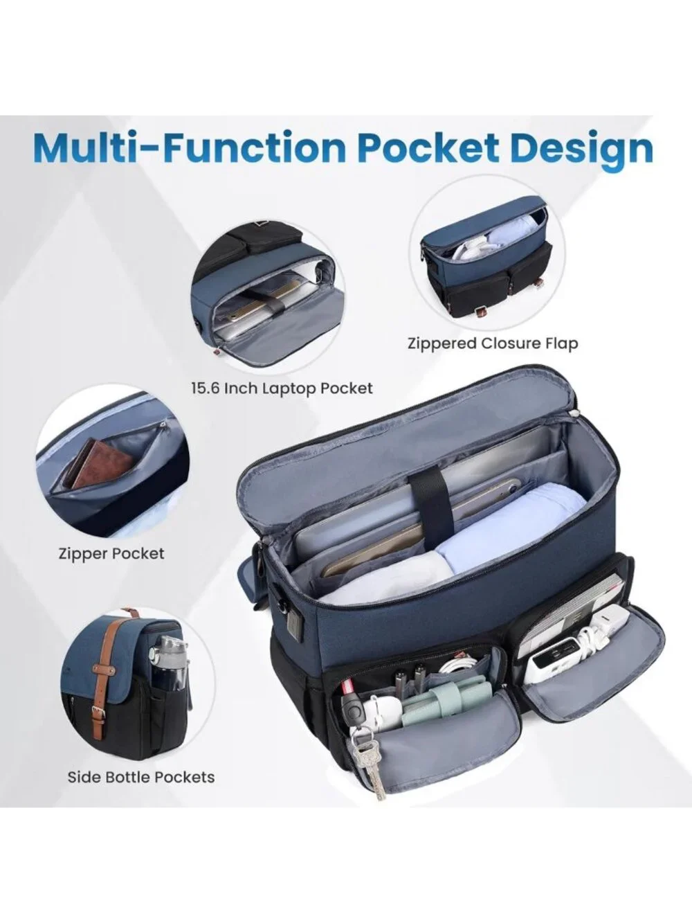 Stylish Water-Resistant Laptop Messenger Bag with USB Port | 15.6